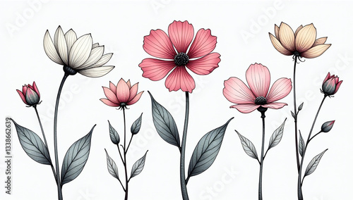 Wallpaper Mural hand drawn brush ink stroke floral plants drawing charcoal pencil chalk sketch silhouette flowers leaves abstract vector Torontodigital.ca