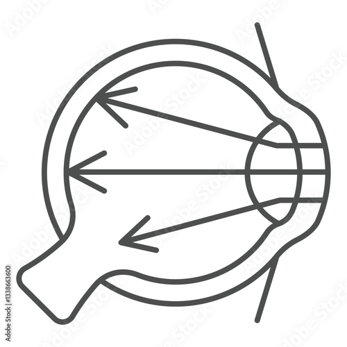 Light beam in eye thin line icon, optics and vision concept. Vector graphics. Human eye organ with ray arrows sign on white background, outline style icon for mobile or web design.