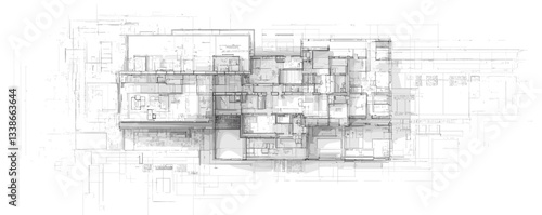 Architectural floor plan blueprint of modern building with detailed layout and interior design.