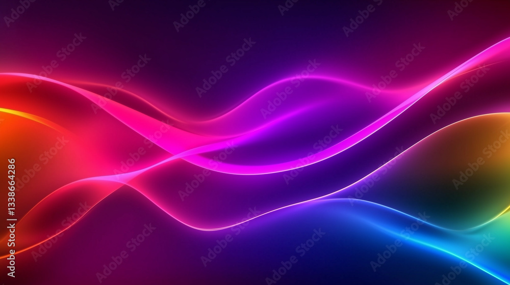 Colorful abstract light waves in vibrant neon hues on dark background Colorful abstract light waves in vibrant neon hues on dark background