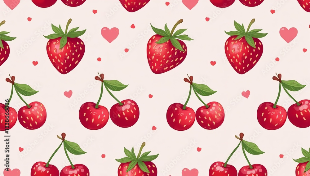 seamless strawberry pattern cute cherries fabric paper perfect kids summer decoration seamless strawberry pattern cute cherries fabric paper perfect kids summer decoration