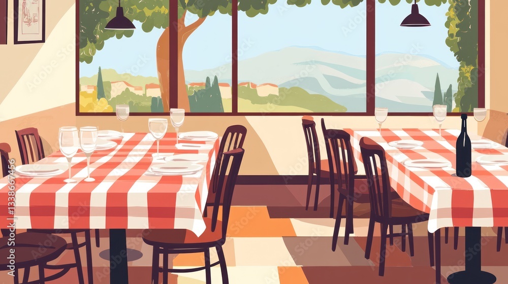 Fototapeta premium Empty Italian restaurant with a scenic view