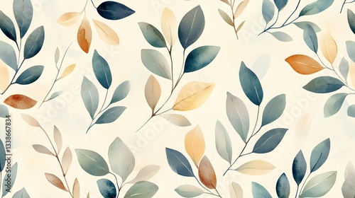 Watercolor Seamless Pattern Elegant Autumn Leaves Botanical Design