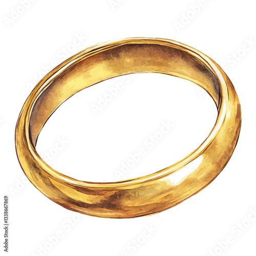 A watercolor vector painting of a classic gold bangle bracelet timeless simplicity, isolated on a white background.

