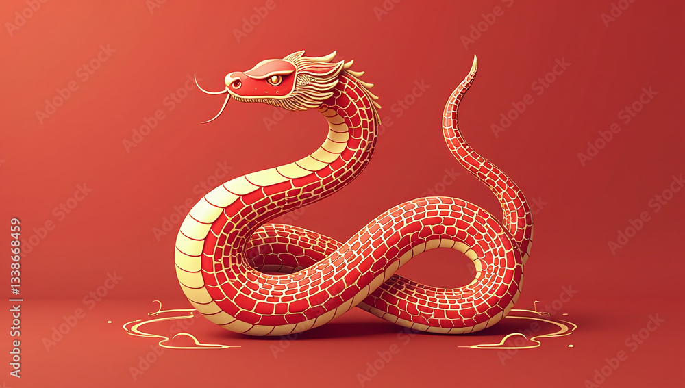 Obraz premium snake zodiac symbol featuring red gold vector flat
