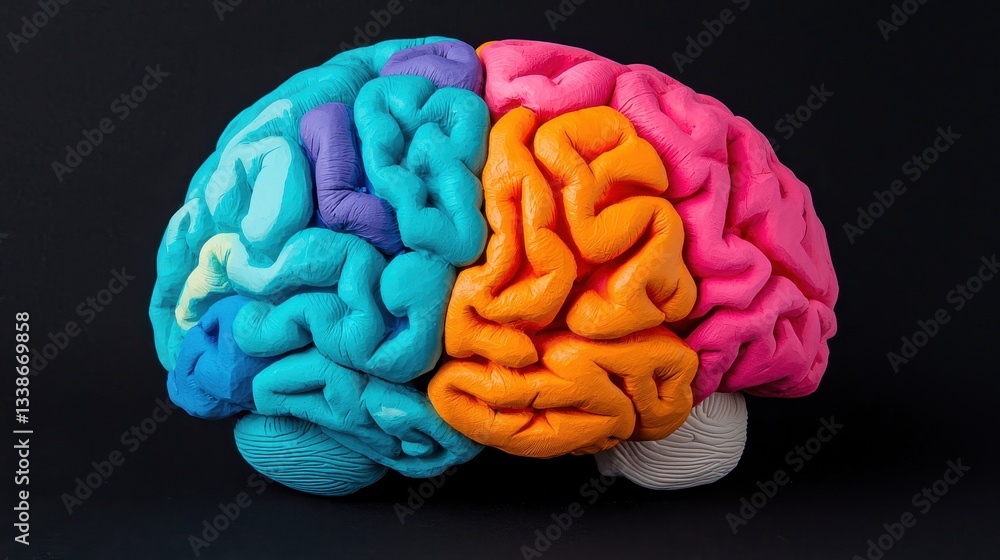 Colorful Creative Model of Human Brain Dissected into Colored Regions Representing Different Functions and Traits Colorful Creative Model of Human Brain Dissected into Colored Regions Representing Different Functions and Traits