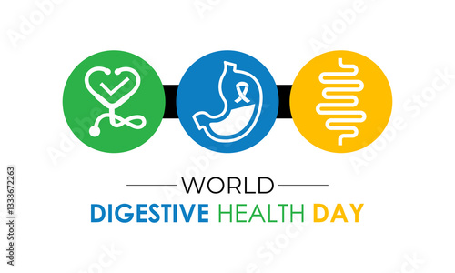 World Digestive Health Day Banner and web design. Digestive Wellness Starts Here Support Stomach Health Awareness month is May. Banner poster, flyer and background design template.