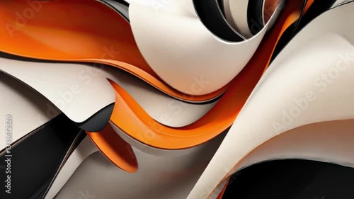 Wallpaper Mural Abstract design with dynamic flowing curves and layers in orange, black, and cream, showcasing modern aesthetics and creativity through smooth, swirling shapes. Torontodigital.ca