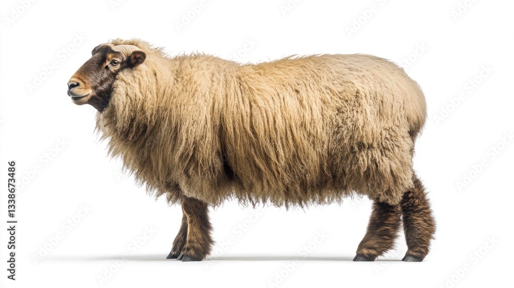 Obraz premium Sheep profile, isolated white background, farm animal. Possible use Stock photography