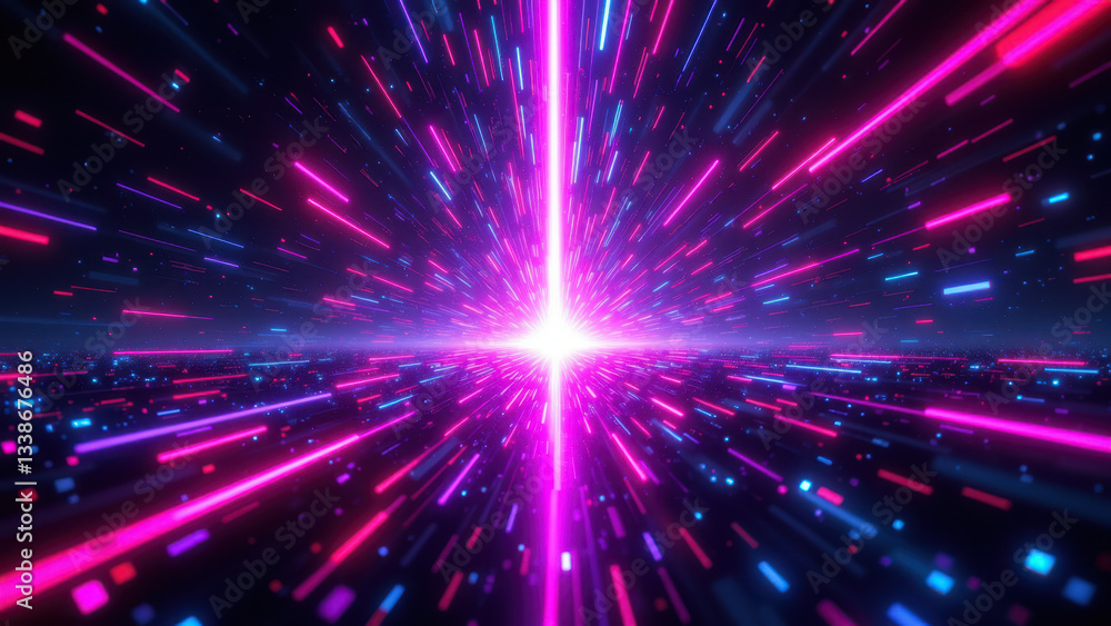 Fototapeta premium Cybersecurity and Kubernetes tunnel with vibrant neon light effects.