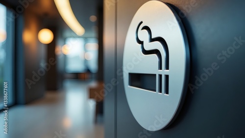 close-up shot of a smoking area sign with a blurred background. The sign clearly indicates the designated area for smoking
