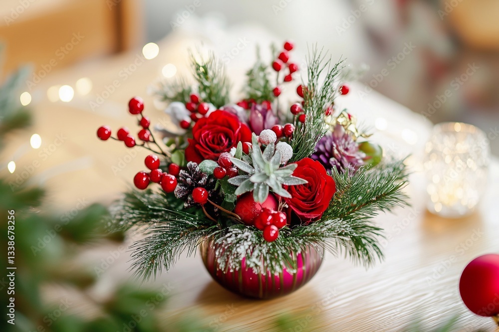 Festive Miniature Bouquets Arranged on a Wooden Table for New Year Celebration Generative AI Festive Miniature Bouquets Arranged on a Wooden Table for New Year Celebration Generative AI