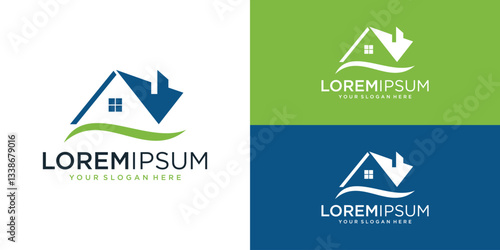 Abstract House Logo Design On Green And Blue Backgrounds