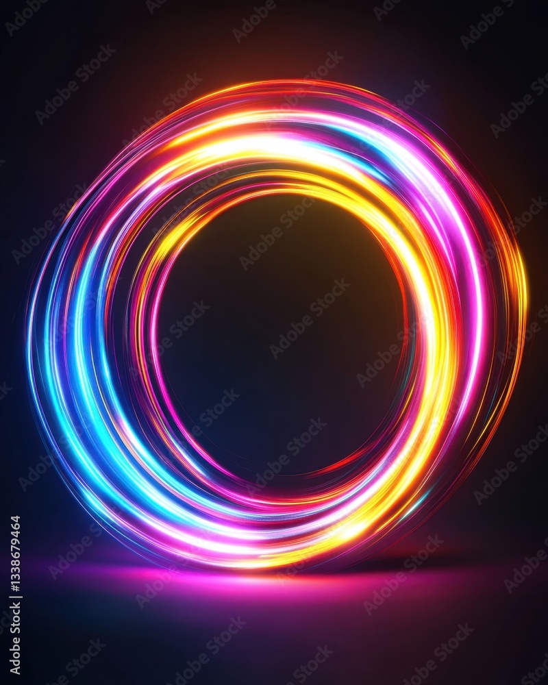 Luminous circle of vibrant light trails on a dark backdrop creating a mesmerizing visual effect with a modern and futuristic aesthetic Luminous circle of vibrant light trails on a dark backdrop creating a mesmerizing visual effect with a modern and futuristic aesthetic