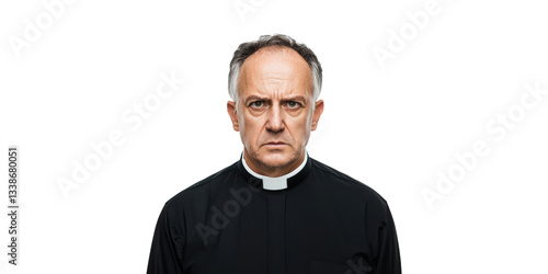 Middle-Aged Priest In Clerical Attire. Religious Leadership And Spiritual Guidance Concept Isolated On Transparent Background