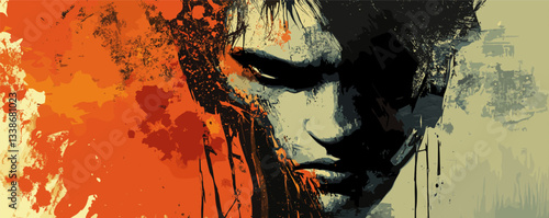 Abstract expressionism portrait of a pensive male in bold colors and sharp lines.