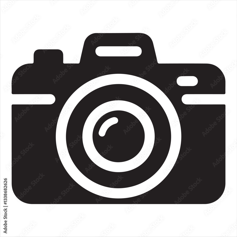 Silhouette of retro photo camera Vector illustration Modern digital device with lens Silhouette of retro photo camera Vector illustration Modern digital device with lens
