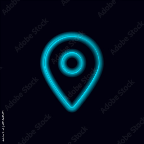 A bright neon blue location pin icon symbolizing navigation and digital geolocation technologies.