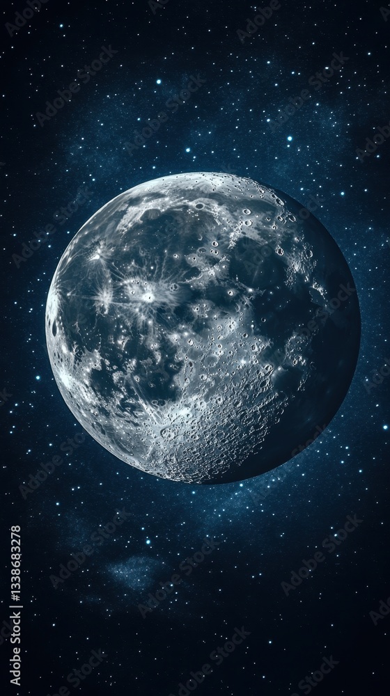 Ethereal lunar surface with craters and textures against a backdrop of twinkling stars in the night sky, celestial scene Ethereal lunar surface with craters and textures against a backdrop of twinkling stars in the night sky, celestial scene
