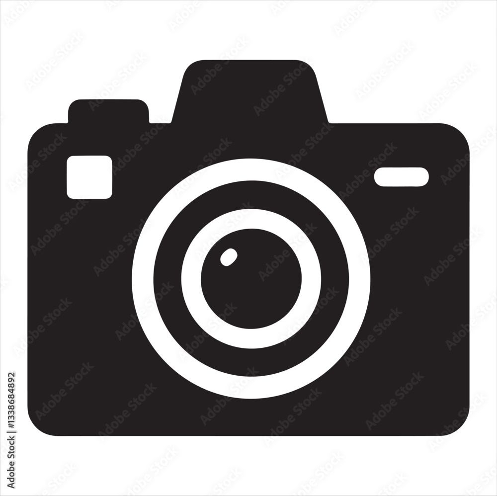 Silhouette of retro photo camera Vector illustration Modern digital device with lens Silhouette of retro photo camera Vector illustration Modern digital device with lens