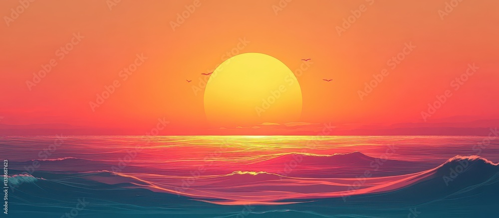 Serene Sunset Over Calm Ocean Waves with Vibrant Colors and Clouds Serene Sunset Over Calm Ocean Waves with Vibrant Colors and Clouds