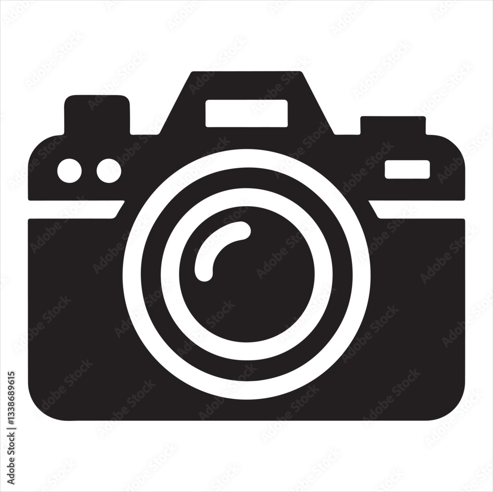 Silhouette of retro photo camera Vector illustration Modern digital device with lens Silhouette of retro photo camera Vector illustration Modern digital device with lens