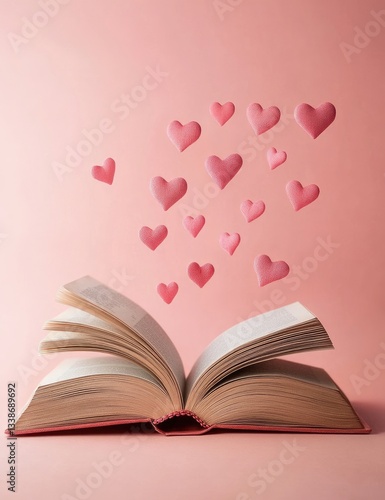 An open book with hearts flying out of it, symbolizing the flow and connection between you two through shared reading experiences on Valentine's Day