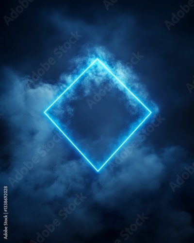 Wallpaper Mural Digital Rendering of Blue Neon Rhombus in Smoke Torontodigital.ca