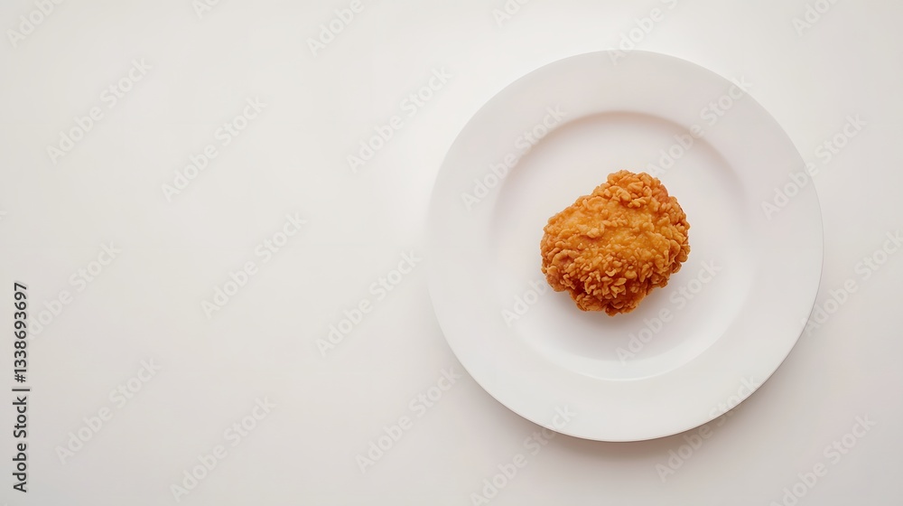 Single Fried Chicken Piece On White Plate Single Fried Chicken Piece On White Plate