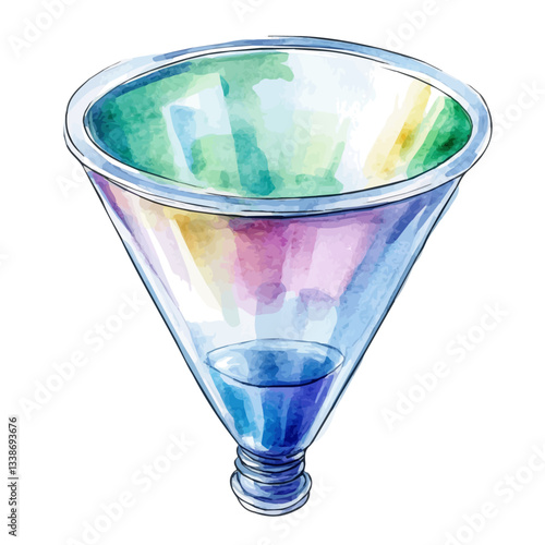 A watercolor vector painting of a filtration funnel, isolated on a white background.

