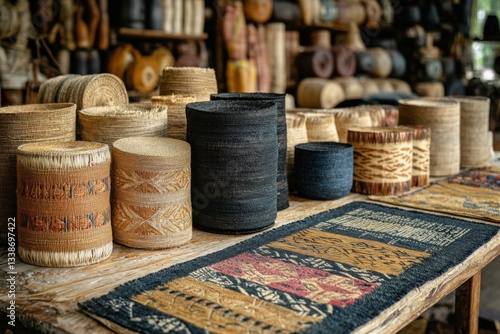 Artisan baskets market stall rustic visuals of cultural heritage