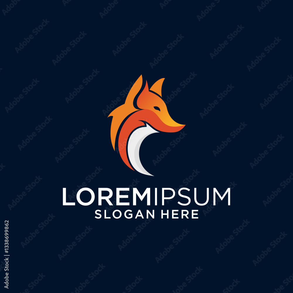Obraz premium Abstract Orange Fox Logo Design on Dark Blue Background