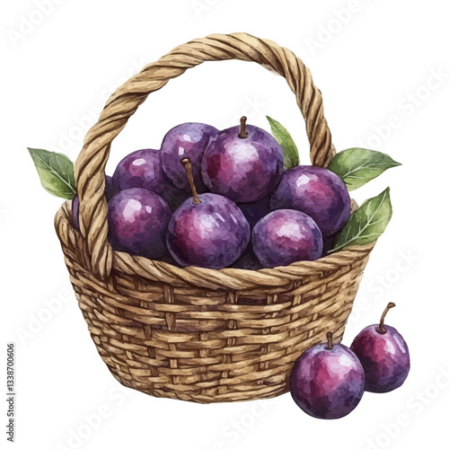 A watercolor vector painting of a governor's plum basket, isolated on a white background.

