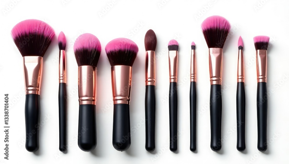 Set of various makeup brushes, isolated on white, tools, beauty, powder Set of various makeup brushes, isolated on white, tools, beauty, powder