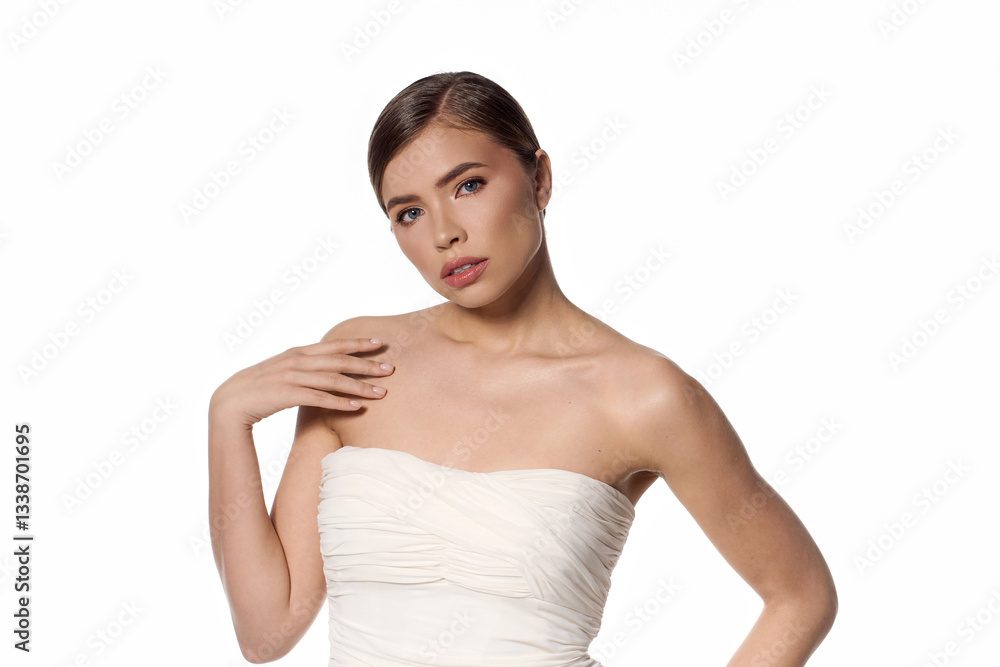 Elegant young woman showcasing stylish fashion in a chic pose with confidence and grace Elegant young woman showcasing stylish fashion in a chic pose with confidence and grace
