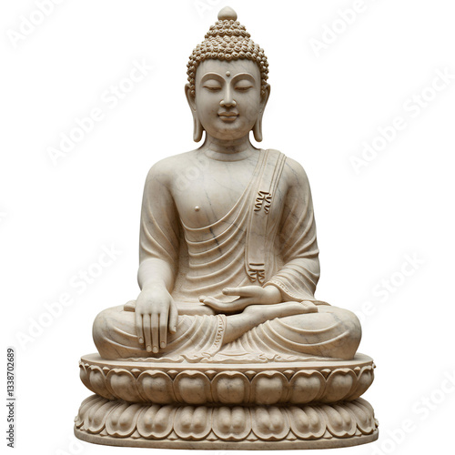 A serene Buddha statue in the Bhumisparsha Mudra, seated on a lotus pedestal, symbolizing enlightenment.