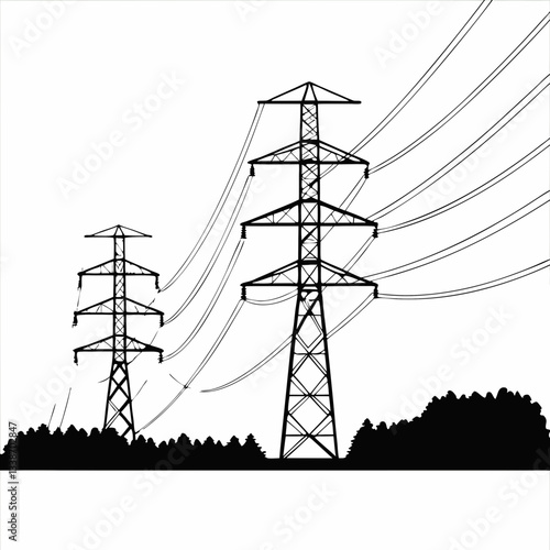 A towering steel pylon carries high-voltage power lines against a vibrant sunset sky