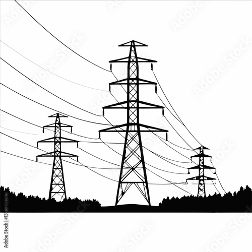 A towering steel pylon carries high-voltage power lines against a vibrant sunset sky