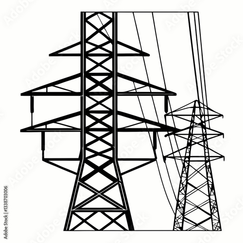 A towering steel pylon carries high-voltage power lines against a vibrant sunset sky