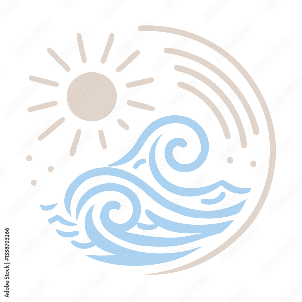 Minimalist Ocean Sun Wave Circle Illustration Minimalist Ocean Sun Wave Circle Illustration