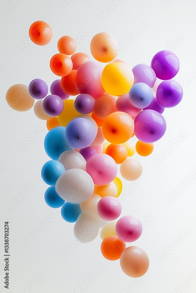 Bright colorful balloons floating in the air against a white background Bright colorful balloons floating in the air against a white background