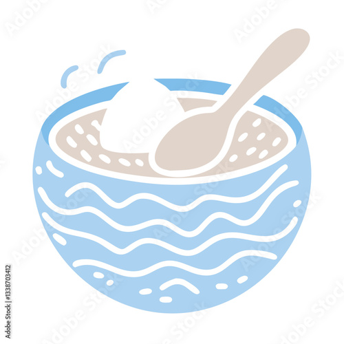 Ocean Bowl with Spoon and Cream Illustration