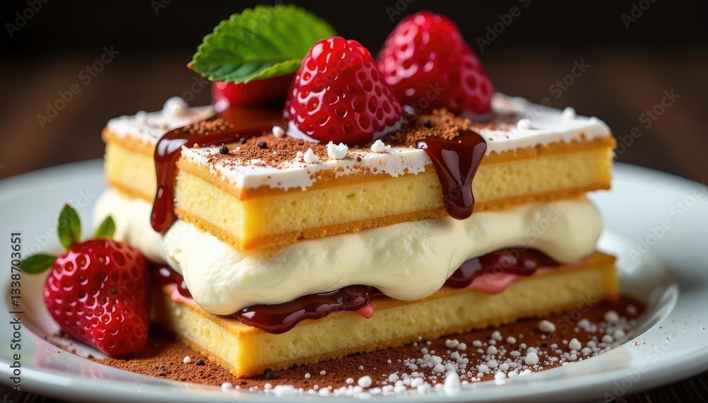 Classic Italian dessert, layers of coffee-soaked ladyfingers and creamy mascarpone , clean, restaurant Classic Italian dessert, layers of coffee-soaked ladyfingers and creamy mascarpone , clean, restaurant