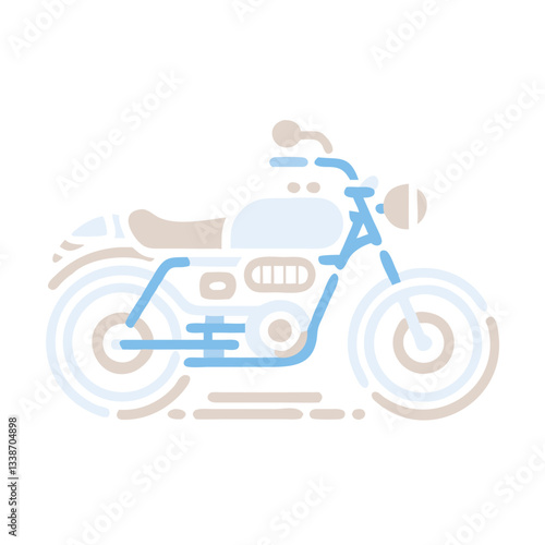 Minimalist Motorcycle Illustration, Light Blue and Beige