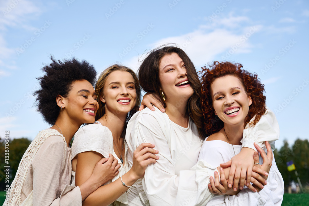 Friendship blossoms in fashionable spring attire during sunny outdoor adventure Friendship blossoms in fashionable spring attire during sunny outdoor adventure