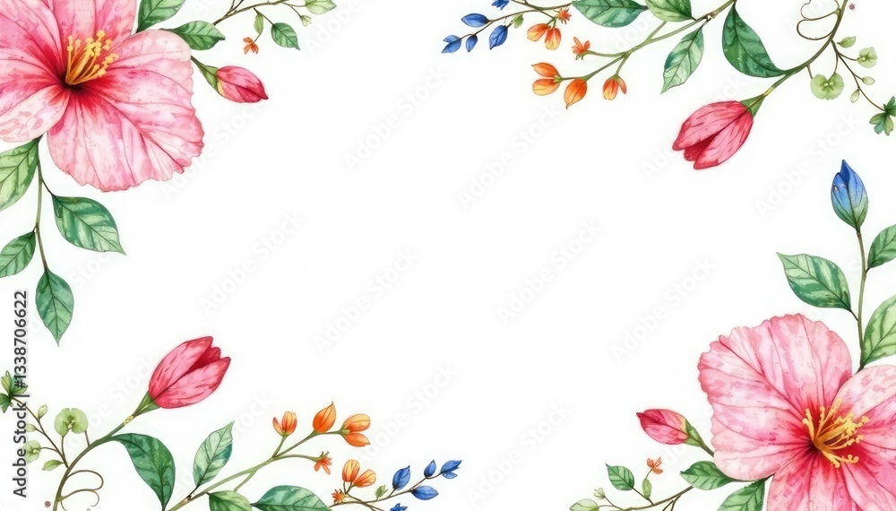 Obraz premium Delicate watercolor floral pattern on white background, blue, wallpaper, fabric