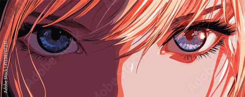 Intense close-up of anime woman's eyes with dramatic lighting and blonde hair.