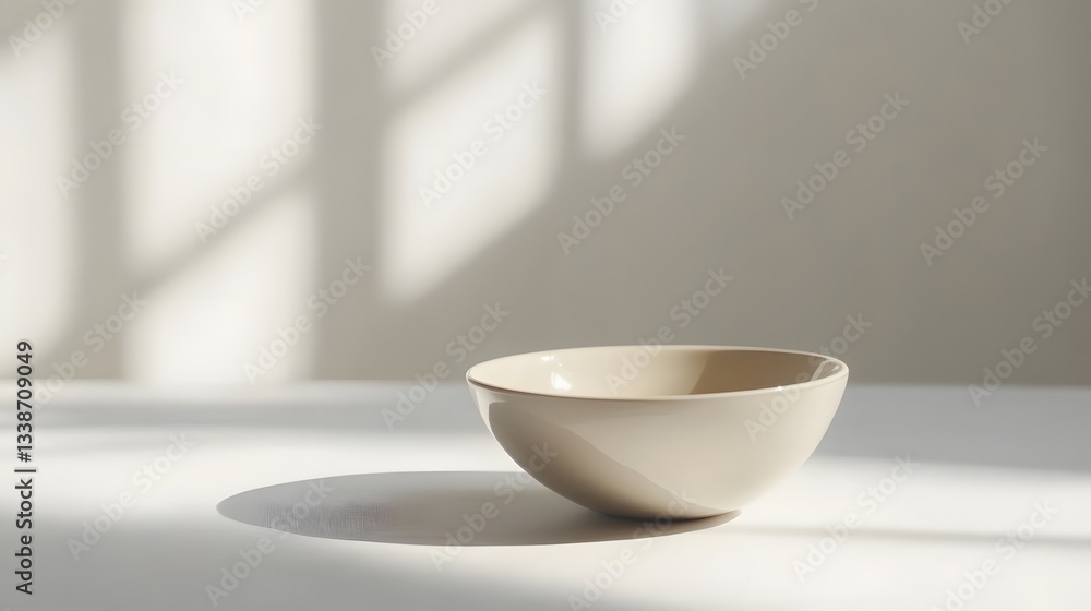 A Beige Ceramic Bowl In Soft Sunlight A Beige Ceramic Bowl In Soft Sunlight