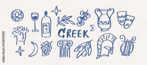 Hand drawn doodle Greek culture illustration
