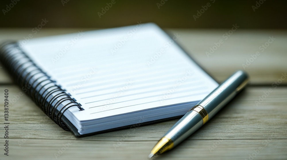 Notebook and Pen on Wooden Table Notebook and Pen on Wooden Table